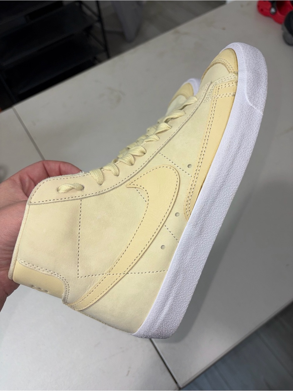 Nike Women’s High-Top Sneakers in Pale Yellow and White